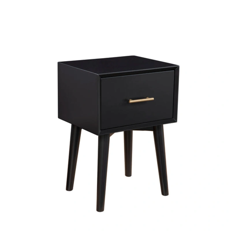 End Table with 1 Drawer and Angled Legs, Black