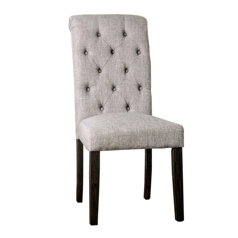 Side Chair with Button Tufted Backrest, Set of 2, Gray