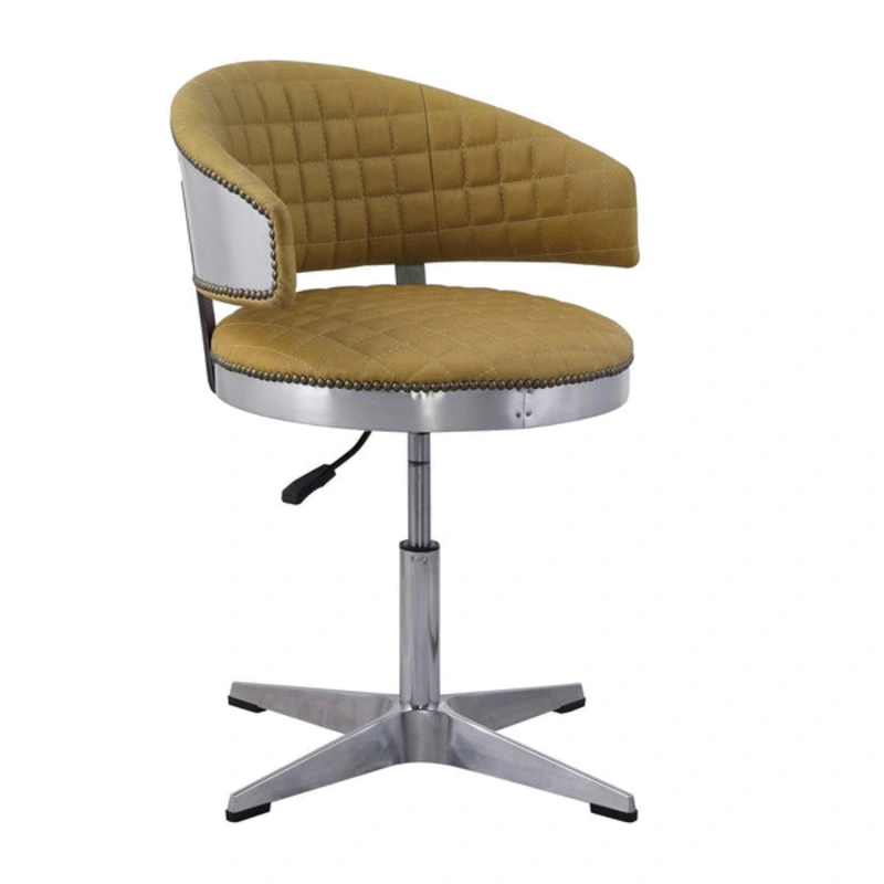 Swivel Leatherette Chair with Curved Back and Metal Star Base, Yellow